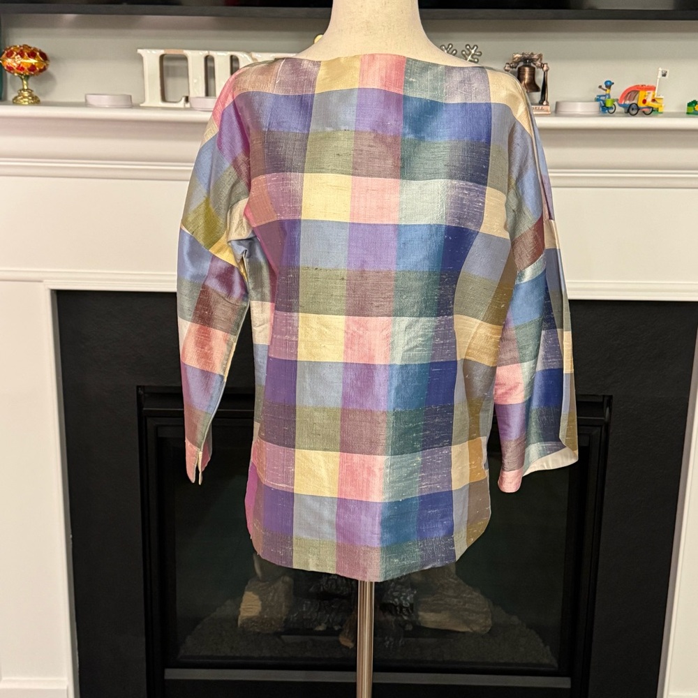 Vintage Audrey Talbott Handwoven Silk Plaid Blouse – Size L